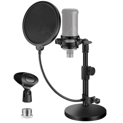 Mic Stand Desk, Adjustable Desktop Microphone Stand Table With Shock Mount Mic Clip Pop Filter 3/8" To 5/8" Adapter For Blue Yeti Hyper X Quadcast S At2020 Fifine K669B Shure Sm58 Sm48 Pga48