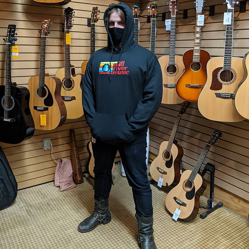 Mill River Music Pullover Hoodie 1st Edition Main Logo Unisex Black 2XL