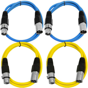 4 Pack of XLR Patch Cables 3 Foot Extension Cords Jumper - Blue and Yellow image 2