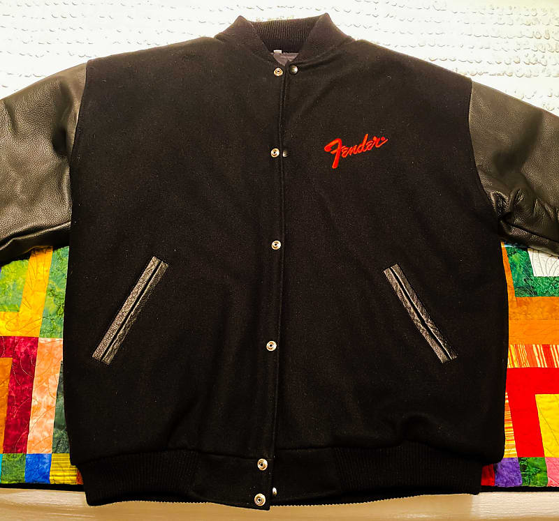 Fender Wool Varsity Jacket with Leather Sleeves, Size Large, Reverb