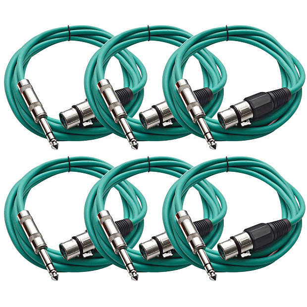 Seismic Audio SATRXL-F10GREEN6 XLR Female to 1/4" TRS Male Patch Cables - 10' (6-Pack) image 1