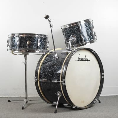 1970s Beverley Black Diamond Pearl Drum Set image 1