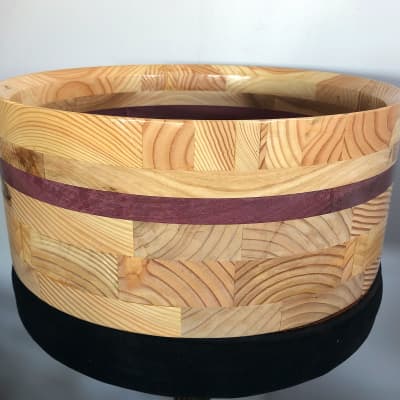 14 x 6 Custom Reclaimed Purple Heart Walnut & Doug Fir Segmented Stave Butcher Block Solid Hard Wood Snare Shell image 1