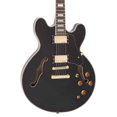 Vintage Guitars VSA500 Semi-Hollow Electric Guitar - Gloss Black image 1