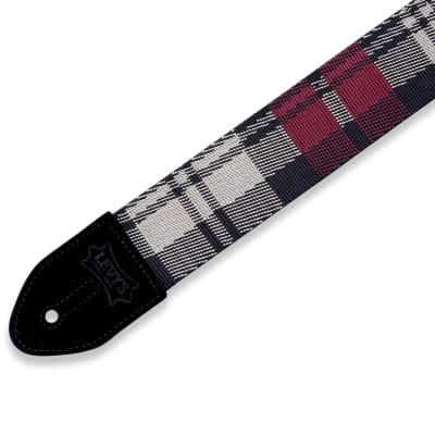 Levys 2 Inch Polyester Guitar Strap With Black Plastic Loop And Slide, Garnet Plaid image 3