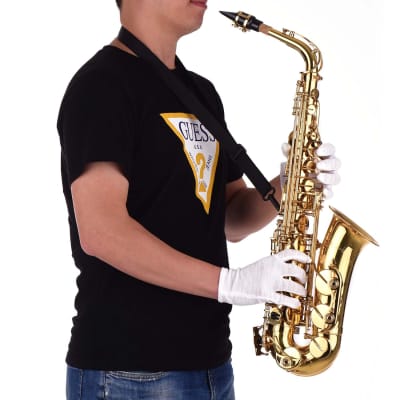 Golden Eb Alto Saxophone Sax Brass Body White Shell Keys Woodwind Instrument with Gig Bag Case image 5