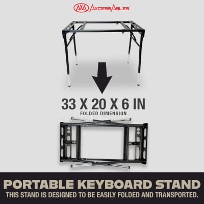AxcessAbles KBS-BG Portable Folding Keyboard Stand Expandable 32" to 50"W 15"D Adjustable Height from 29" to 39" w/ Carrying Case for Transport and Storage image 3