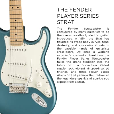 Fender Player Stratocaster, Maple - Tidepool Bundle with Hard Case, Cable, Tuner, Strap, Strings, Picks, Capo, Fender Play Online Lessons, and Austin Bazaar Instructional DVD image 2