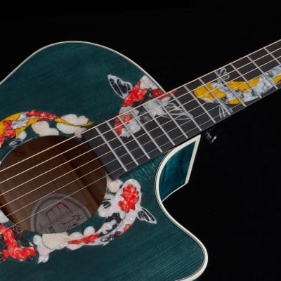Hsienmo KOI Fish Aqua Blue Full Solid Acoustic Guitar with hardcase image 7