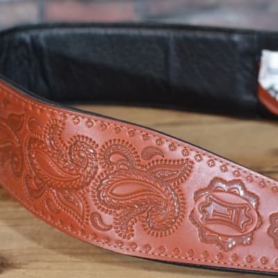 Levy's PM44T03-WAL 3" Paisley Tooled Leather Guitar Strap - Walnut w/ FREE Same Day Shipping image 3