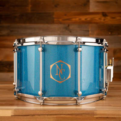 NOBLE & COOLEY 14 X 8 COPPER CLASSIC SNARE DRUM, CAIRO BLUE SPARKLE WITH COPPER REVEAL, CHROME HARDWARE image 1