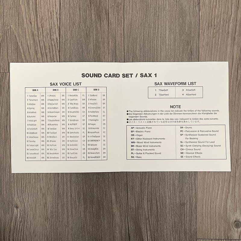 Yamaha SY77 S7701 Sax 1 Sound Card Set