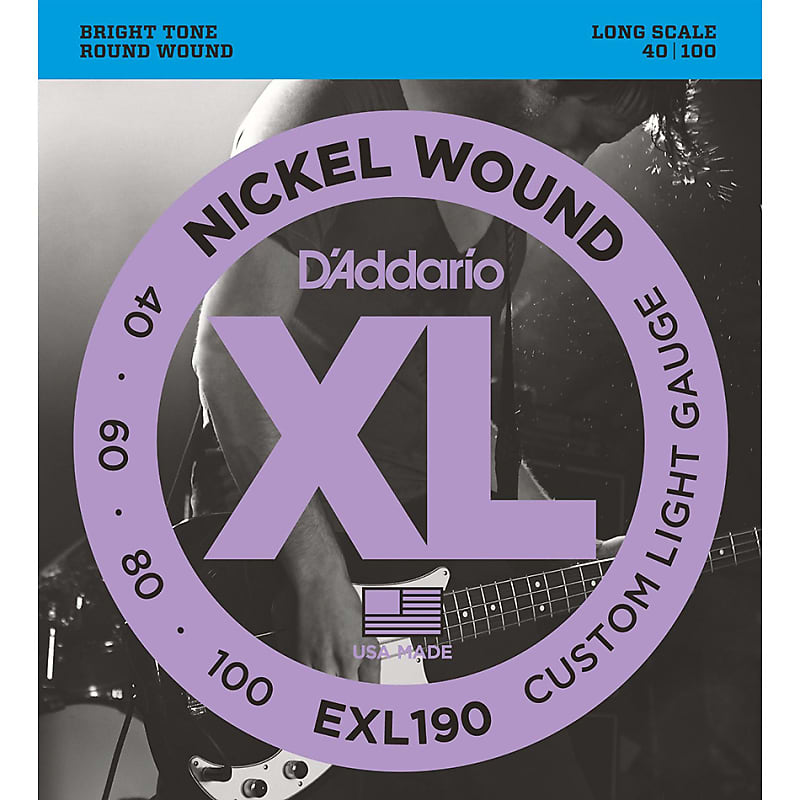 D'Addario EXL190 Nickel Wound Bass Guitar Strings Custom Light 40-100 Long Scale image 1