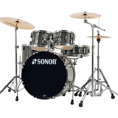 Sonor AQX Stage Drum Set w/ Hardware & Cymbals - Black Midnight Sparkle - Used image 3
