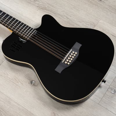 Godin 048588 A12 Black HG 12-String Guitar, Solid Cedar Top, Gloss Black Finish image 1