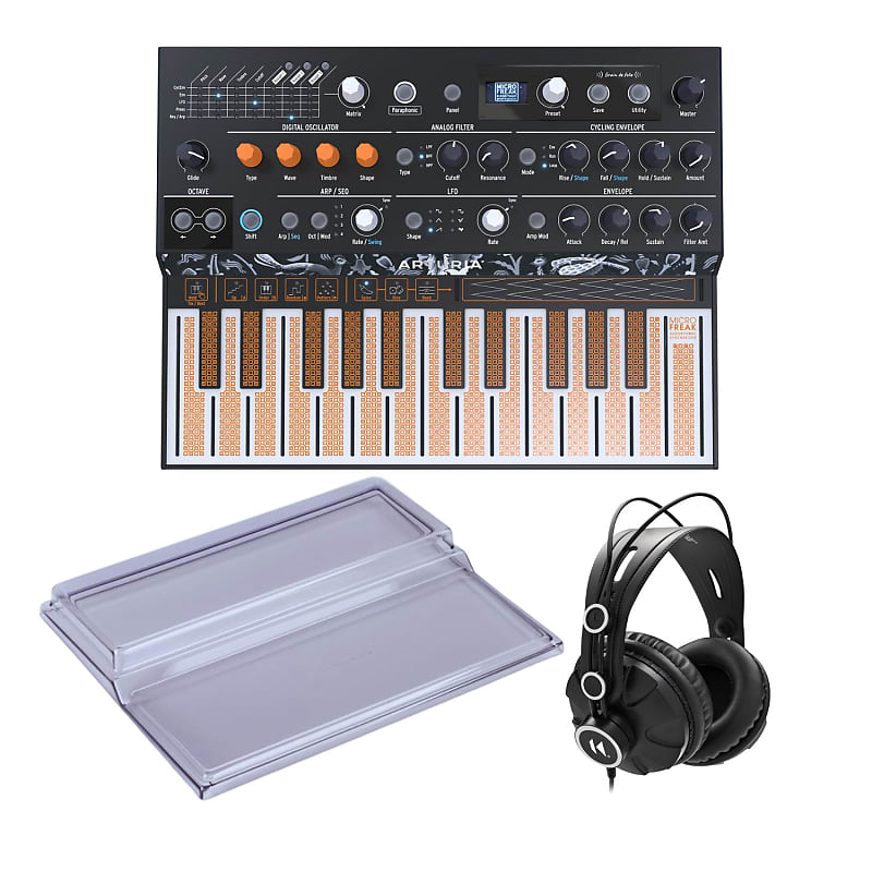 Arturia MicroFreak Hybrid Synthesizer with Decksaver Cover and Closed-Back Studio Headphones image 1