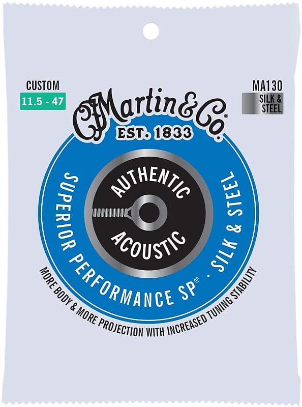 Martin Authentic Acoustic MA130 Custom-Gauge Acoustic Guitar Strings, Silk and Steel Folk image 1