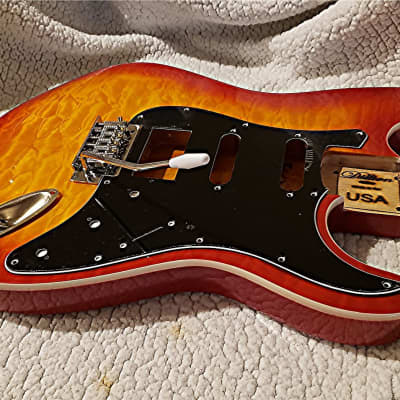 Bottom price on the last USA made bound Alder body in "Cherry sunburst" Quilt top. Made for a Strat neck # CSS-2. image 10