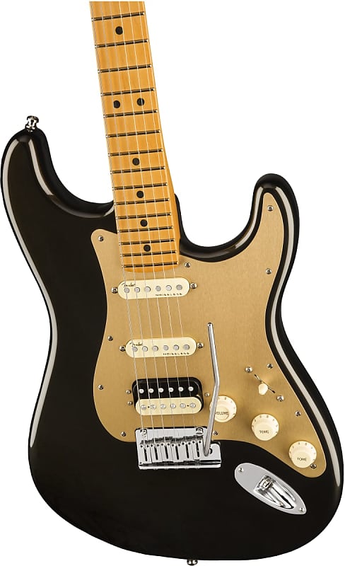 Fender American Ultra Stratocaster HSS Electric Guitar Maple FB, Texas Tea image 1