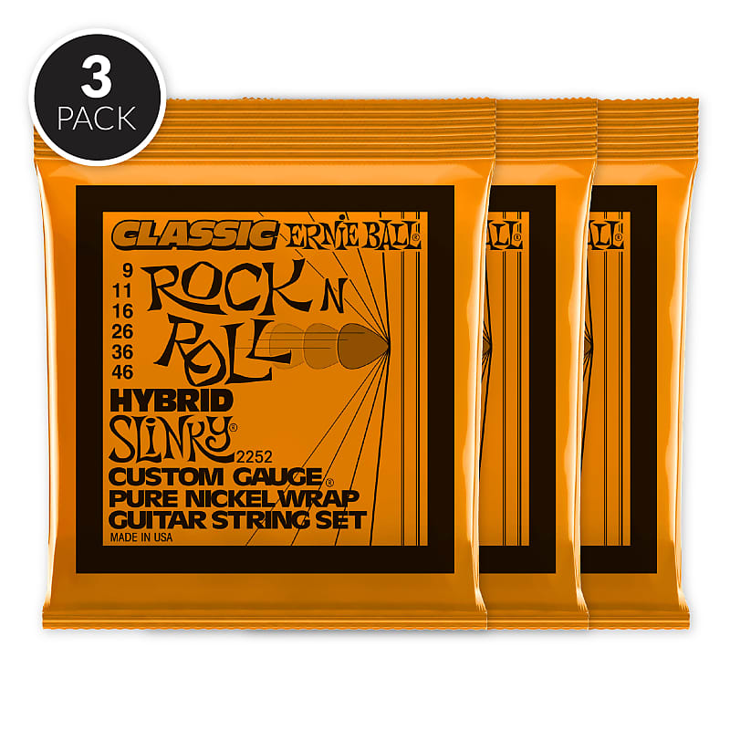 Ernie Ball Hybrid Slinky Classic Rock n Roll Pure Nickel Wrap Electric Guitar Strings - 9-46 Gauge ( 3 Pack Bundle ) image 1