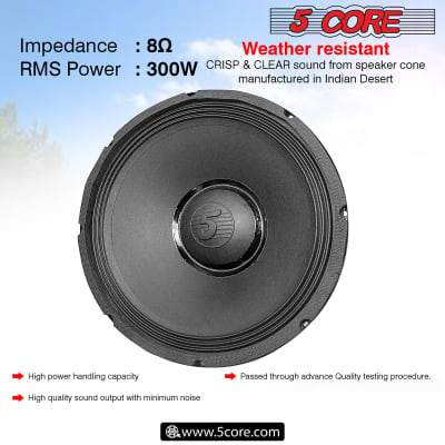 5 Core 15 Inch Subwoofer 3000W PMPO 300W RMS Big Raw Replacement PA DJ Speakers 8 OHM Pro Audio System Loud and Clear Sound 15-185 MS 300W image 8