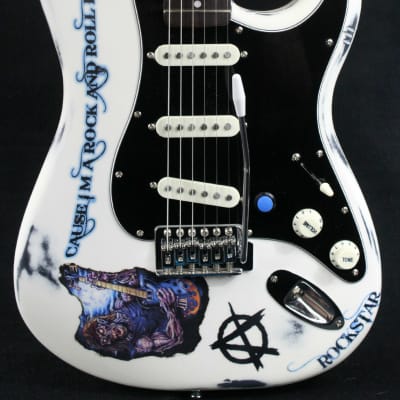 Custom Painted and Upgraded Fender Squier Bullet Strat Series - Aged and Worn with Custom Graphics image 1