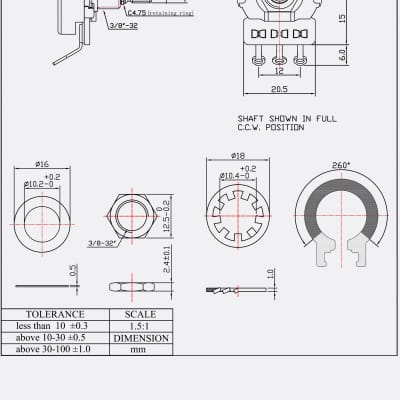 AxLabs 250K Audio Taper Potentiometer -  Short 5/8" Length, Split 3/8" Shaft image 3