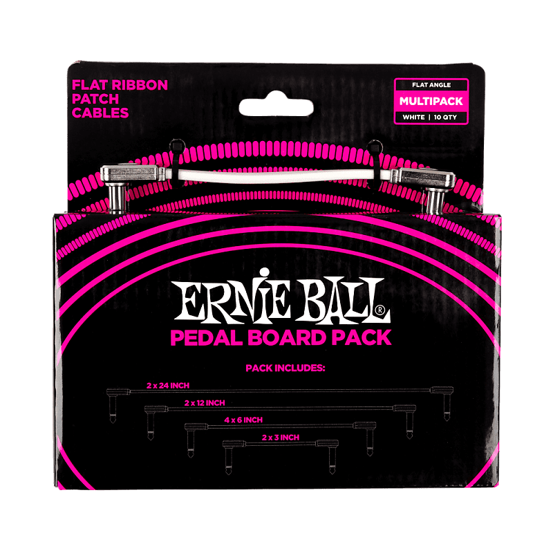 Ernie Ball Pedal Board Pack Flat Ribbon Right Angle 1/4" TS Patch Cables (10) 2021 White image 1