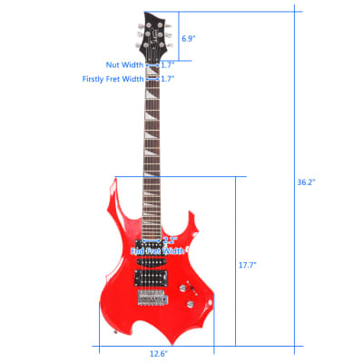 Glarry Flame Electric Guitar HSH Pickup Shaped Electric Guitar Pack Strap Picks Shake Cable Wrench Tool Red image 2