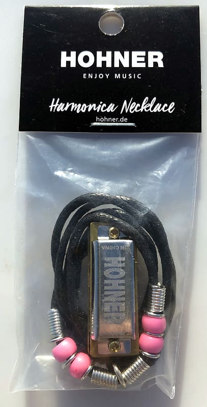 Hohner 38N Mini Harmonica Necklace Chrome with Pink Beads Key of C image 1