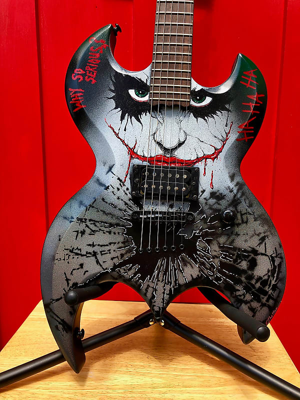 Handpainted Joker Batman Bat shape Brownsville Guitar | Reverb