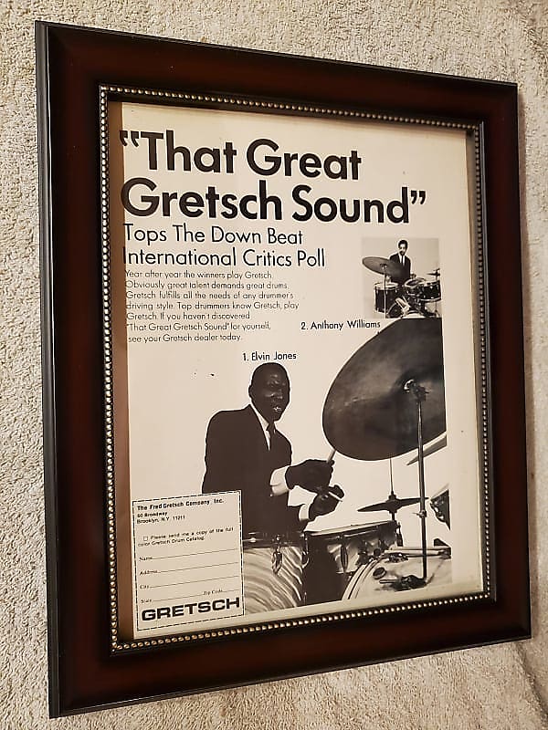 1969 Gretsch Drums Promotional Ad Framed Elvin Jones, Tony Williams Original image 1
