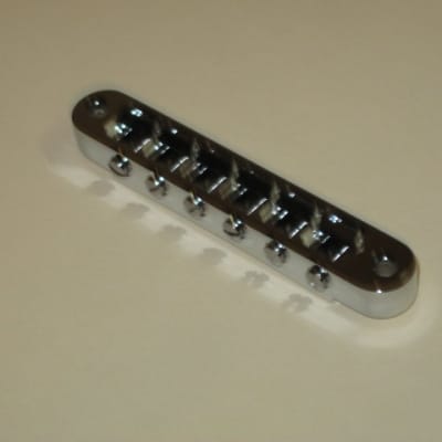 new very near A+ (NO packaging) genuine Gibson Nashville Tune-O-Matic Bridge Chrome: bridge + saddles and height adjustment mounting pieces (NO anchors) image 3