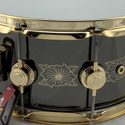 DW 6.5x14 Black Nickel/Gold over Brass Snare Drum -Hand Engraved by John Aldridge (25th Anniversary) image 4