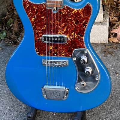 Vintage 1960s Kingston Kawai Teisco Swinga Style~S1T Hound Dog Offset Dbl Cutaway Guitar Ocean Blue All Original! ** SEE VIDEO** for sale
