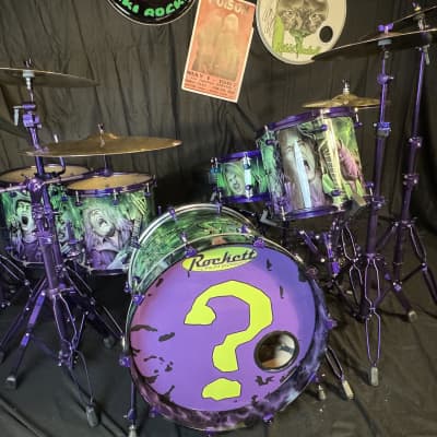 Rikki Rockett's Poison, Rockett Drum Works "Zombie" Kit: 22", 12", 14", 16", 6x14" Snare. Purple Hardware 2012 - Custom Graphics By Craig Fraser. SIGNED! image 14