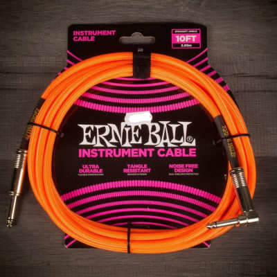 Ernie Ball Angled Guitar Cable Neon Orange - 10 Ft for sale