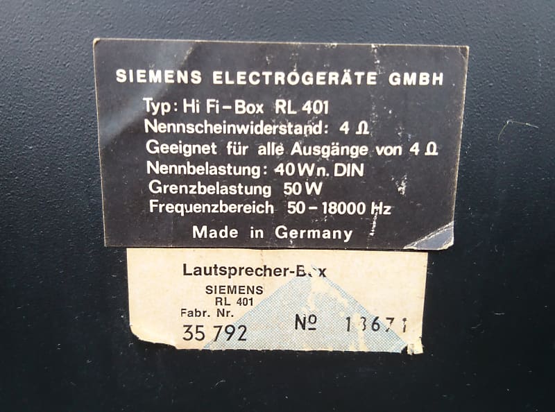 Vintage Hi Fi Speakers Siemens RL 401 Made in Germany 1979