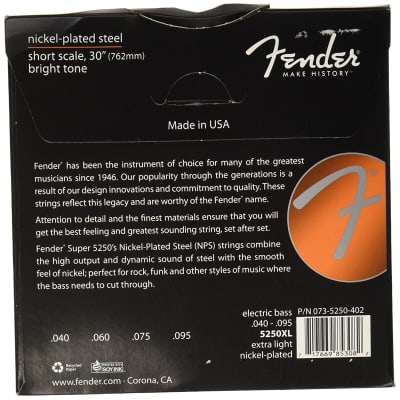 Fender 5250XL NPS Roundwound Electric Bass Strings Short-Scale EXTRA LIGHT 40-95 image 6