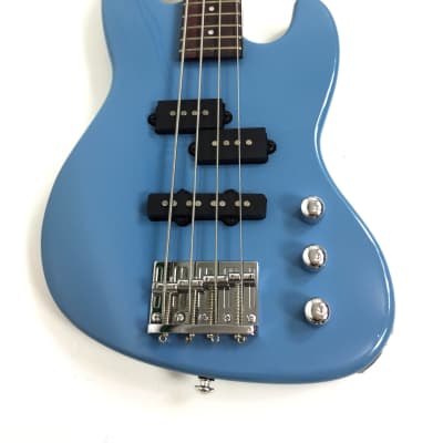 1/2 Haze 4-String Short Scale Electric Bass Guitar, Vintage aqua blue, Free Bag ,Tuner,3 Picks SBG-387BL image 3