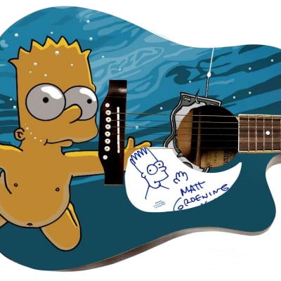 Matt Groening w Bart Sketch Signed 1:1 The Simpsons Graphics Photo Guitar ACOA for sale