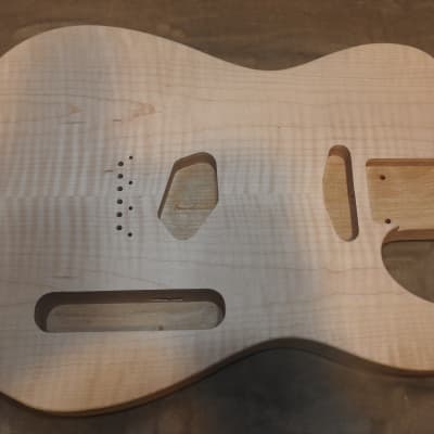 Unfinished Telecaster Body Book Matched Figured Flame Maple Top 2 Piece Alder Back Chambered, Standard Tele Pickup Routes 3lbs 14.5oz! image 1