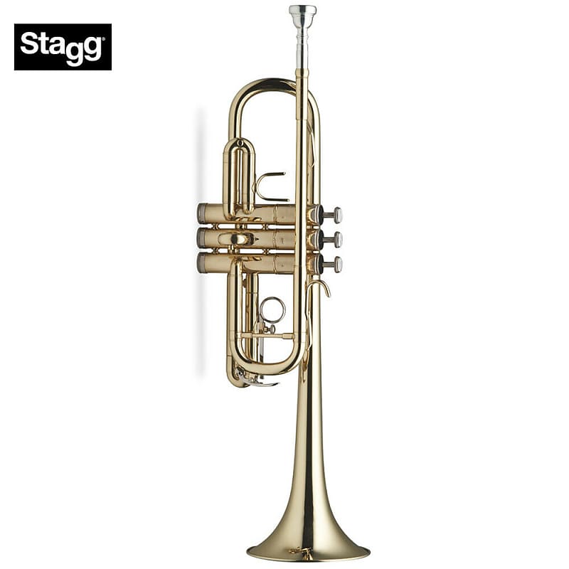 Stagg WS-TR255 Brass Body Tune C Trumpet w/Soft Case-Backpack Straps & Mouthpiece 7C Silver Plated image 1