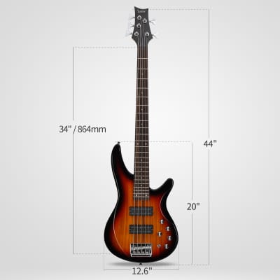 Glarry 44 Inch GIB 5 String H-H Pickup Laurel Wood Fingerboard Electric Bass Guitar with Bag and other Accessories Sunset Color image 7
