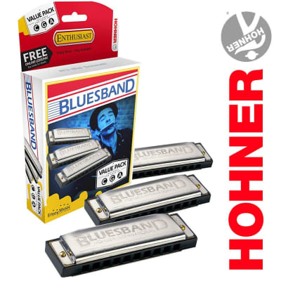 Hohner Bluesband Harmonica, Pro Pack of 3, Keys of C, G, and A - Model #3P1501BX image 1