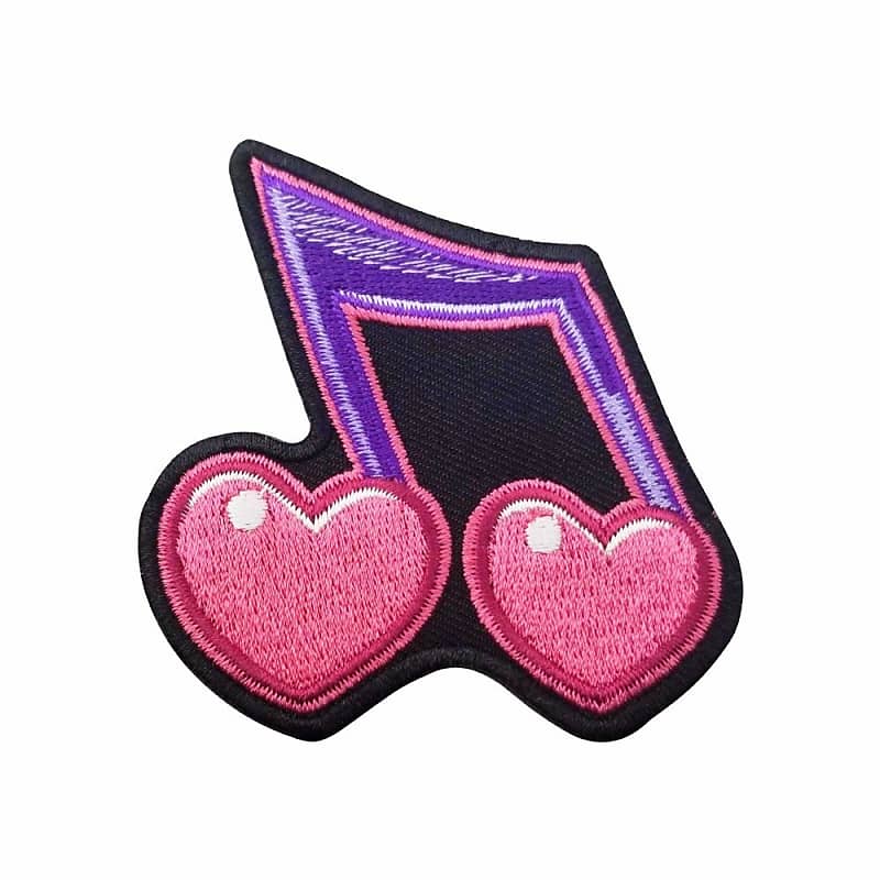 Twice the Love Music Note Embroidered Iron On Patch image 1