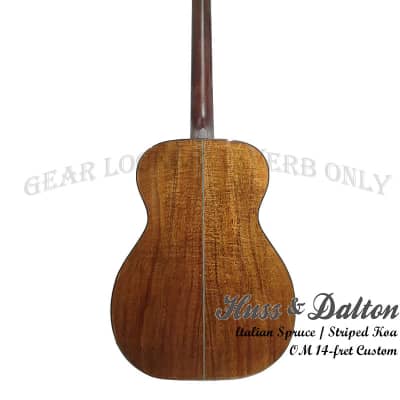 Huss & Dalton OM Custom Italian straight-gained Spruce & Striped Koa handcrafted 14-fret guitar 5822 image 4