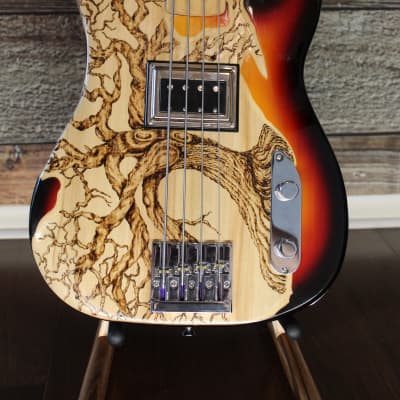 New Custom  4 String Bass  Sunburst/  Pyrography Guitar by Sparka Studios image 9