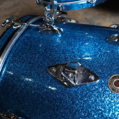Gretsch Broadcaster 3pc Drum Set Kit Blue Sparkle Vintage 1950's 22/13/16" image 4