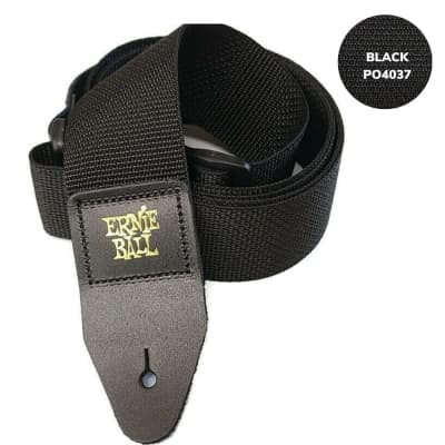 *4037 ERNIE BALL POLYPRO GUITAR STRAP/BASS STRAP - BLACK W- Leather Ends 2'' Wide image 1